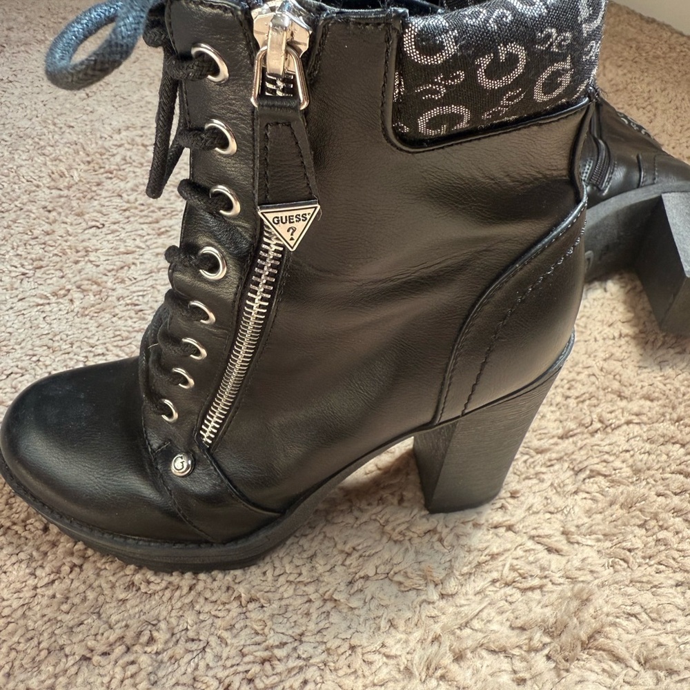 GUESS Black Lace-Up Ankle Boots